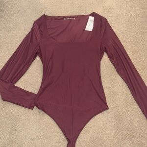 Abercrombie & Fitch Burgundy Square-Neck Bodysuit